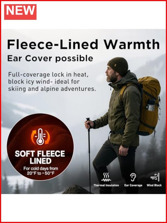 100% Merino Wool Oversized Beanie Fleece Lined Cuffed Watch Cap main image 4